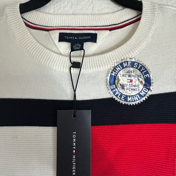 Tommy Hilfiger Cream Knit Sweater with Red & Navy Flag Preppy Classic - Picture 3 of 3